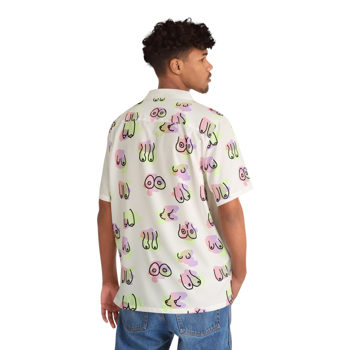 Green and Purple Hawaiian Tiddy Shirt- White Block