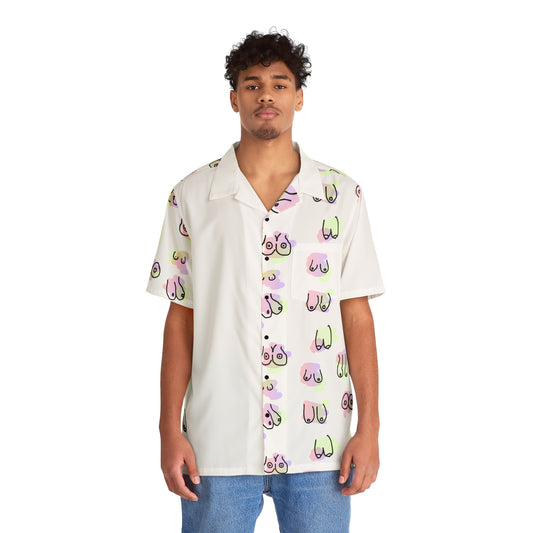 Green and Purple Hawaiian Tiddy Shirt- White Block